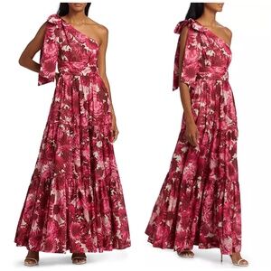 Cara Cara Mattera Floral One Shoulder Maxi Dress Pink Enchanted Tie Sz 4 w/ tags